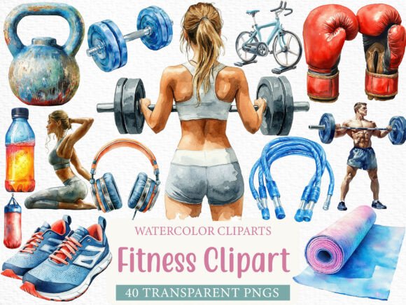 Download Watercolor Fitness Clipart Bundle - Fitness Collection
