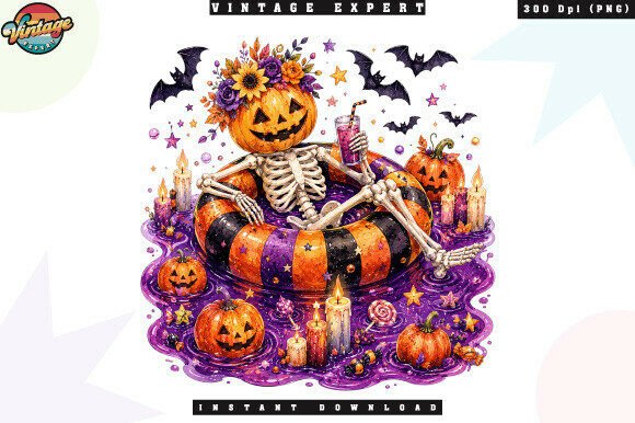 Download Relaxing Pumpkin Skeleton Pool Party PNG - Relaxing Collection