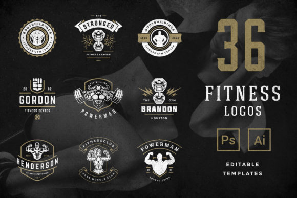 Download Retro Fitness &amp; Gym Logos Set - Fitness Collection